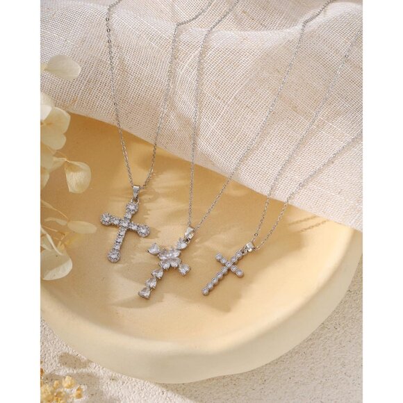 14K Gold Plated Cross Necklace with Cubic Zirconia - Elegant Christian Jewelry - Picture 5 of 6